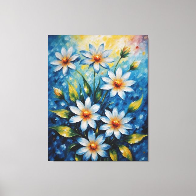 Lienzo un cuadro de flores sobre un fondo azul (Anverso)