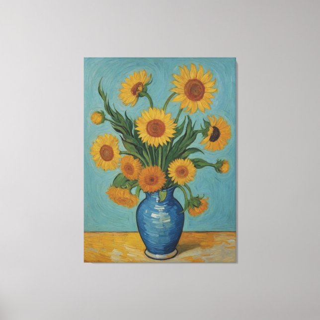 Lienzo un cuadro de girasoles en un florero azul (Anverso)