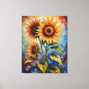 Lienzo un cuadro de girasoles sobre un fondo colorido