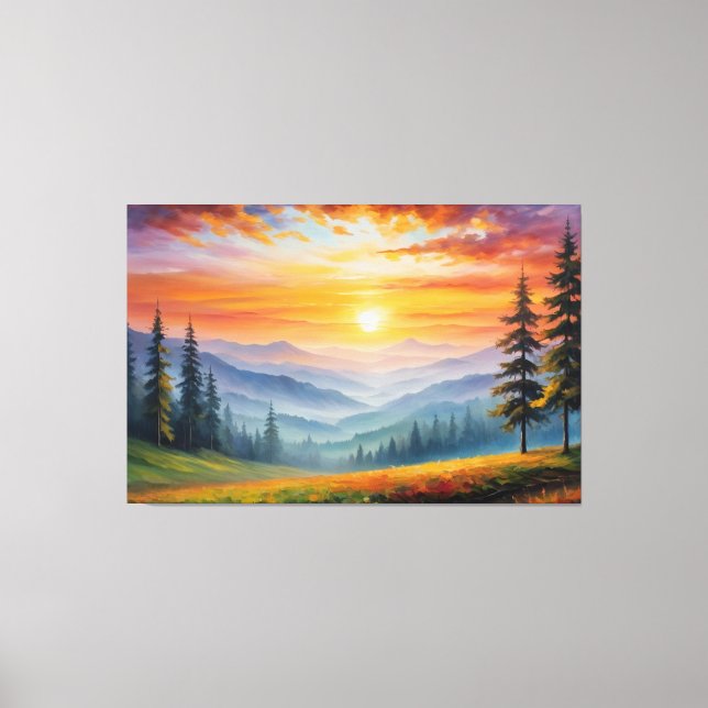 Lienzo un cuadro de un paisaje con montañas y árboles (Anverso)