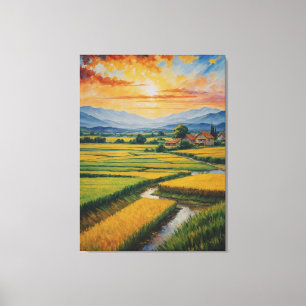 Lienzo un cuadro de un paisaje con un río y casas