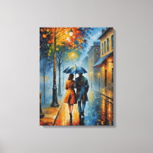 un cuadro de una pareja caminando por una calle ll