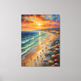 Lienzo un cuadro de una playa con gente y sombrillas