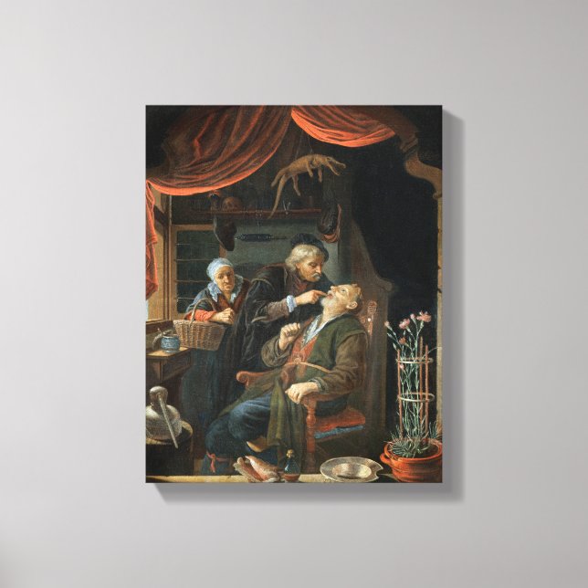 Lienzo Un dentista examina el diente de un anciano (aceit (Anverso)