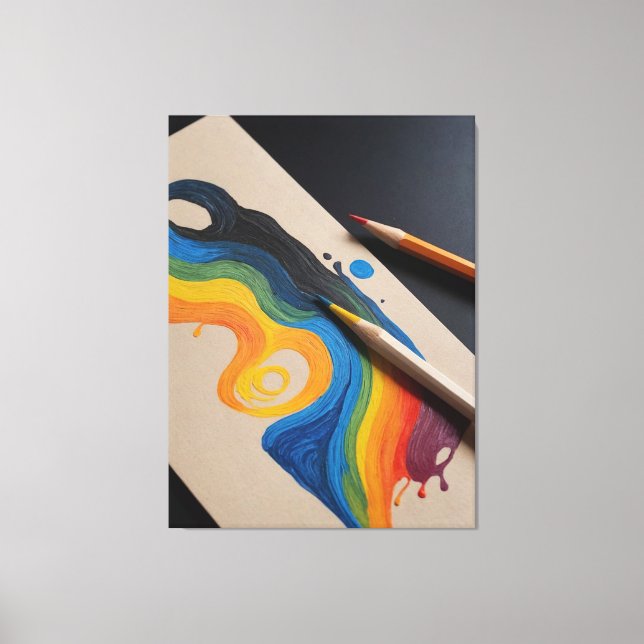 Lienzo un dibujo de una ola arcoiris con dos pénicos de c (Anverso)