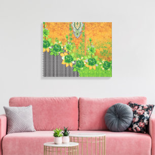 Lienzo un diseño de una pared colgada de verde y amarillo