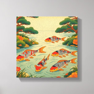 Lienzo Un Estanque Vibrante de Ukiyo-e