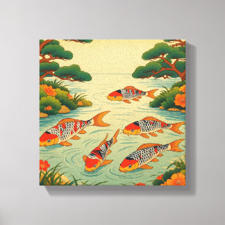 Lienzo Un Estanque Vibrante de Ukiyo-e