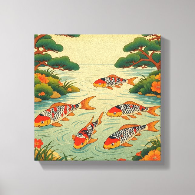 Lienzo Un Estanque Vibrante de Ukiyo-e (Anverso)