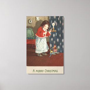 Lienzo Un feliz ChristmasGirl que sostiene una palmatoria