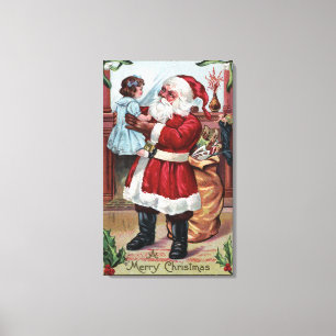 Lienzo Un feliz ChristmasSanta que detiene al chica en