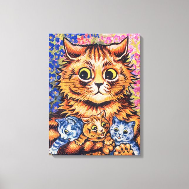 Lienzo Un gato con sus gatitos por Louis Wain (Anverso)