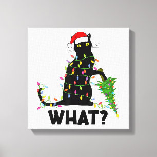 Lienzo Un gato negro gracioso que presiona el árbol de Na