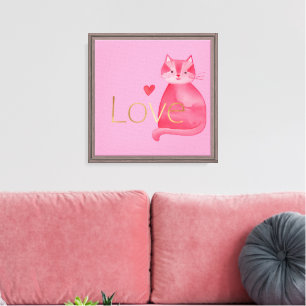 Lienzo Un gato rosa lindo corazón amor de oro