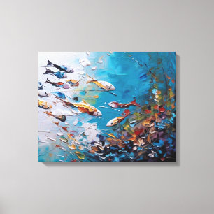 Lienzo un grupo de peces nadando en el océano