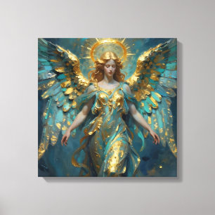 Lienzo Un hermoso ángel de oro y turquesa