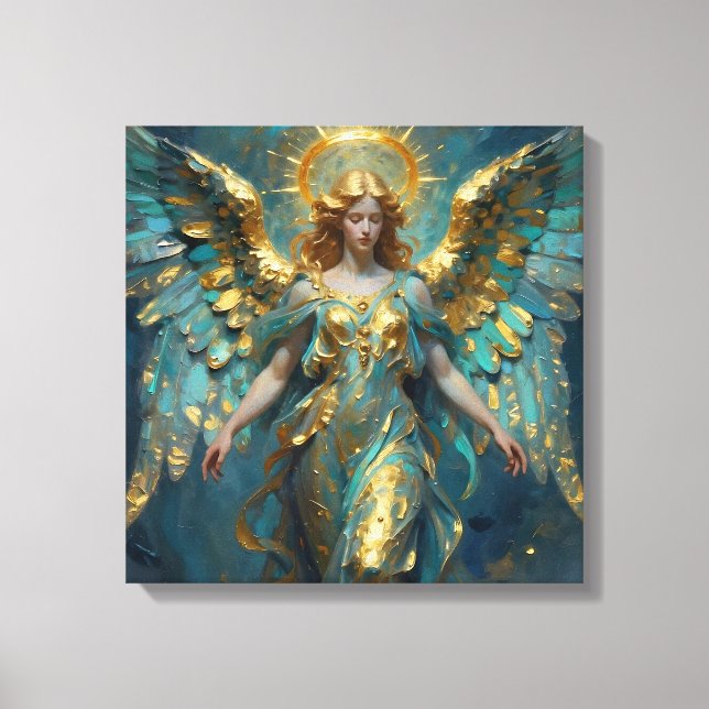 Lienzo Un hermoso ángel de oro y turquesa (Anverso)