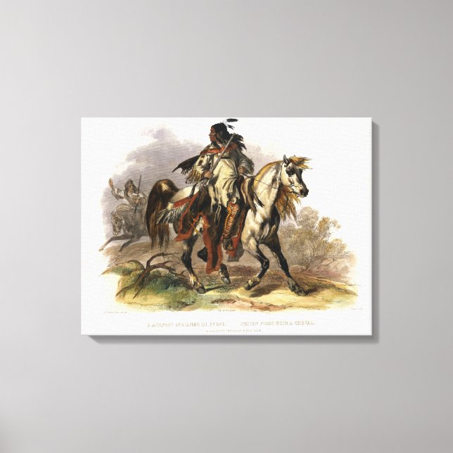 Lienzo Un indio de pies negros a caballo, plato 19 de Vol (Anverso)