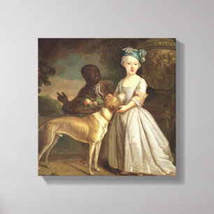 Lienzo Un joven Chica con un perro y una página, 1720-30 