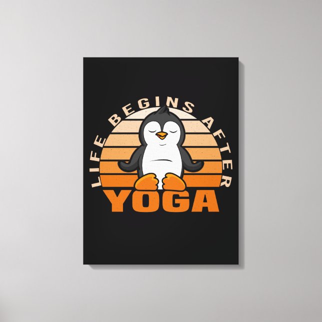 Lienzo Un lindo pingüino gracioso haciendo yoga. (Anverso)