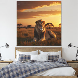 Lienzo Un majestuoso león en una sabana de hierba