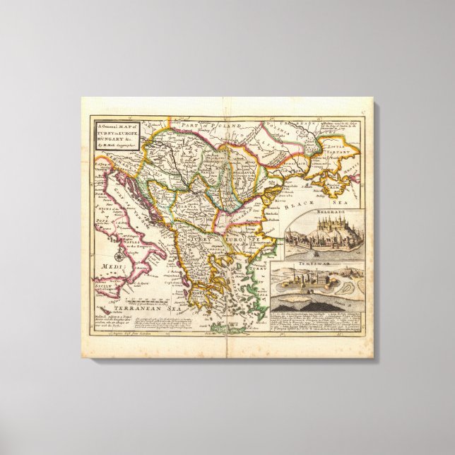 Lienzo Un mapa general de Turquía en Europa (Anverso)