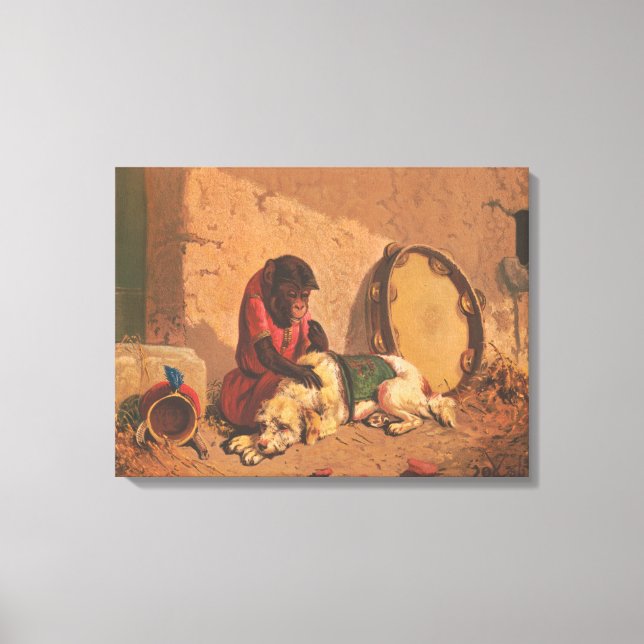 Lienzo Un Mono Y Un Perro Con Un Gran Panorama (Anverso)