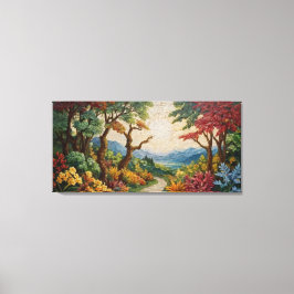 Lienzo un mosaico de un camino con árboles y flores