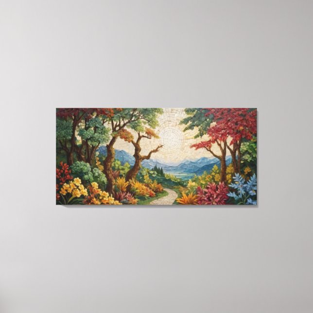 Lienzo un mosaico de un camino con árboles y flores (Anverso)