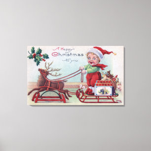 Lienzo Un Navidad feliz a tu chico en un Sleigh