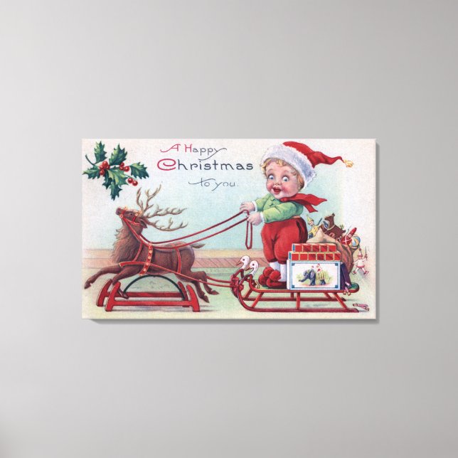 Lienzo Un Navidad feliz a tu chico en un Sleigh (Anverso)