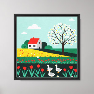 Lienzo Un paisaje rural en flor