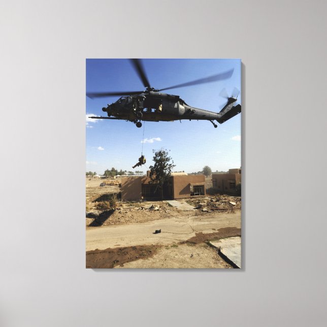 Lienzo Un pararescueman rappels de un HH-60 2 (Anverso)