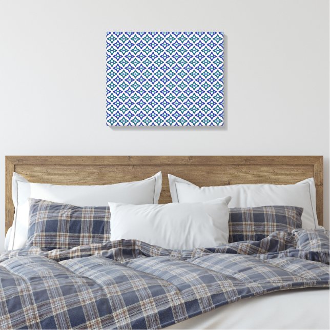Lienzo un patrón azul y verde con fondo blanco (Insitu(Dormitorio))