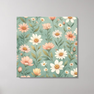 Lienzo un patrón de flores en una cosecha de fondo azul