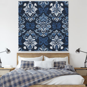 Lienzo un patrón floral azul y blanco