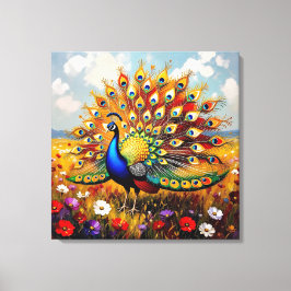 Lienzo Un pavo real dorado y azul