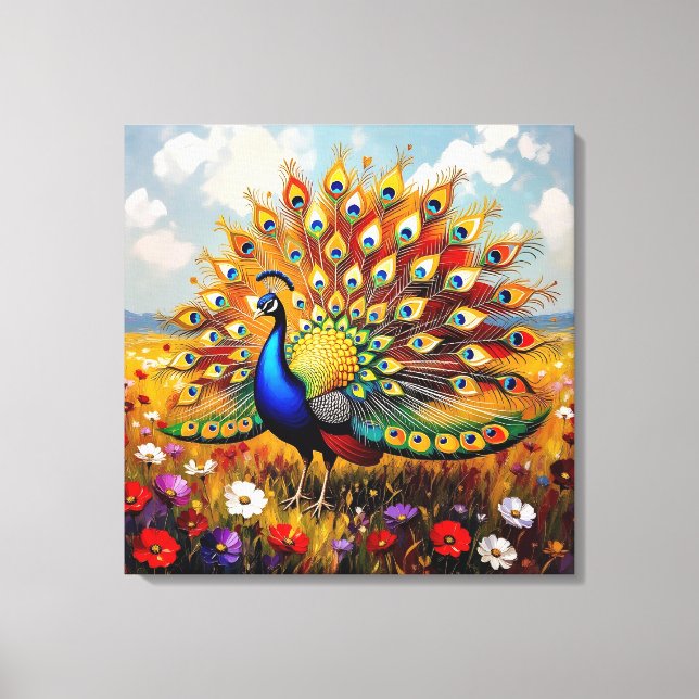 Lienzo Un pavo real dorado y azul (Anverso)