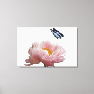 Lienzo un peony rosado grande es visitado por un etéreo