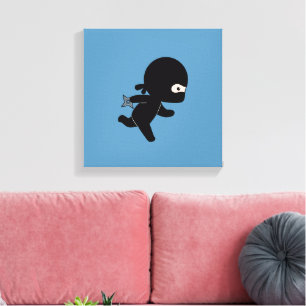Lienzo Un pequeño Ninja corriendo en azul