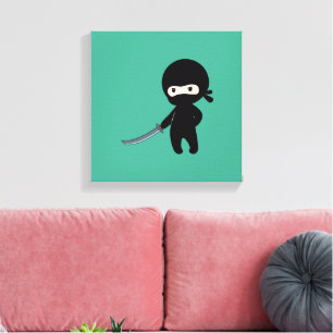 Lienzo Un pequeño Ninja enojado sobre el verde