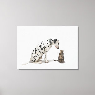 Lienzo Un perro que mira un gato