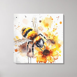 Lienzo Una abeja recoge miel en una flor.