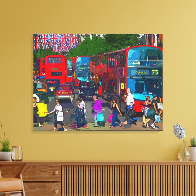 Lienzo Una ajetreada calle Oxford con compradores y autob (Insitu (Sala de estar))