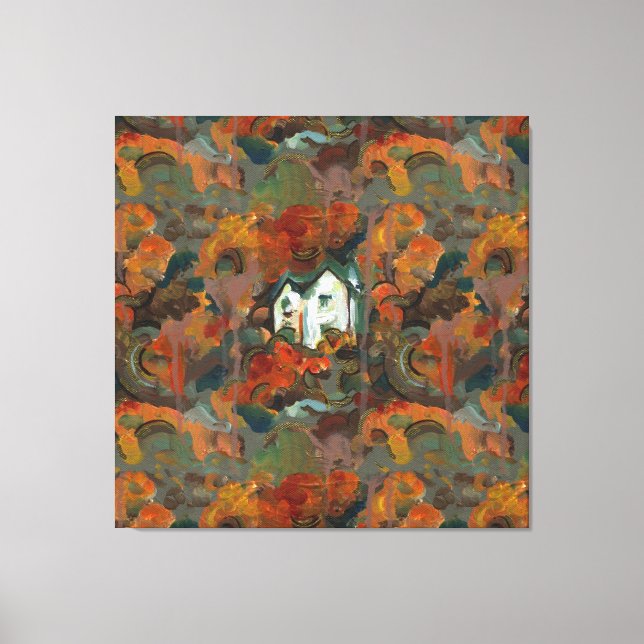 Lienzo Una Casa Blanca y árboles otoñales (Anverso)