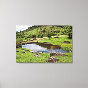 Lienzo Una charca con el pequeño banco de madera