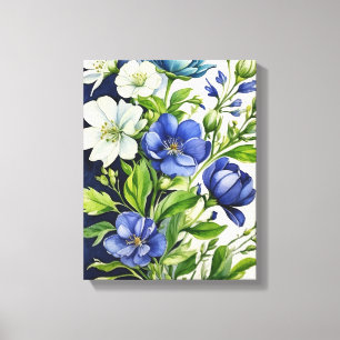 Lienzo Una danza de flores azules y blancas