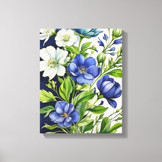 Lienzo Una danza de flores azules y blancas (Anverso)