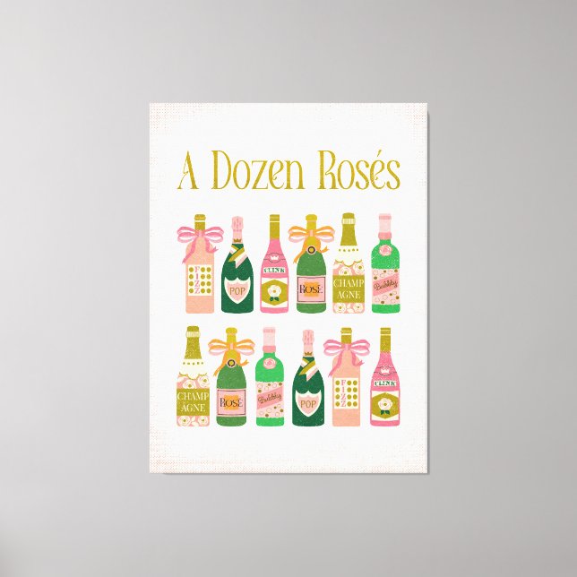 Lienzo Una docena de Rosés Rosa Botellas De Champán Vino  (Anverso)