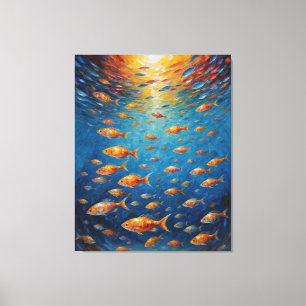 Lienzo una escuela de peces nadando en el agua